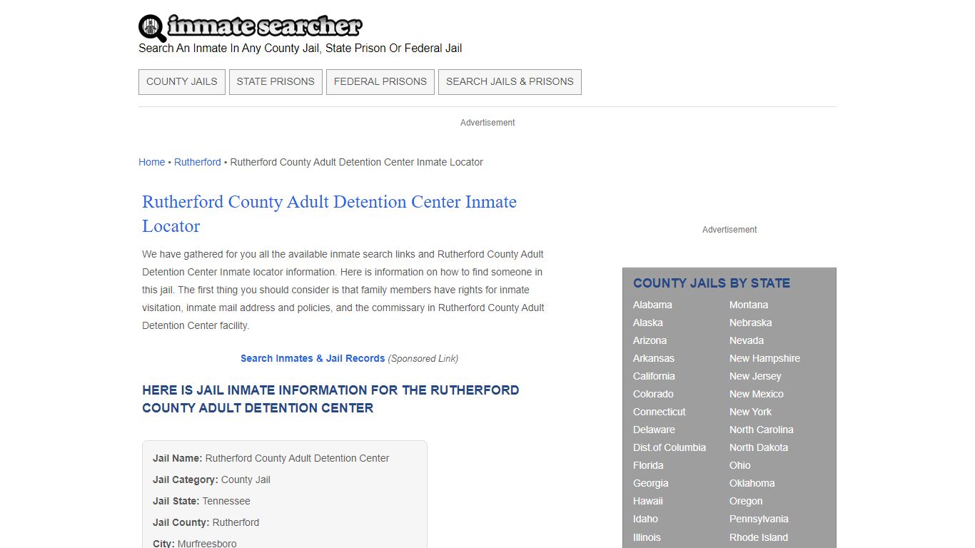 Rutherford County Adult Detention Center Inmate Locator - Inmate Searcher